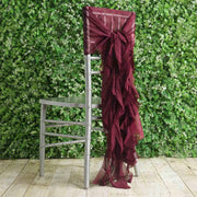 Premium Chair Cover with Curly Chiffon Ruffled Sashes SASH_2403_BURG