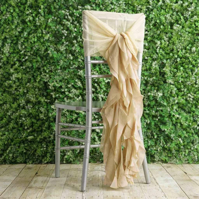 Premium Chair Cover with Curly Chiffon Ruffled Sashes SASH_2403_CHMP