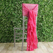 Premium Chair Cover with Curly Chiffon Ruffled Sashes SASH_2403_FUSH