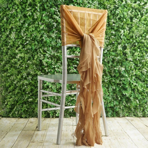 Premium Chair Cover with Curly Chiffon Ruffled Sashes SASH_2403_GOLD