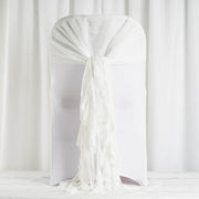 Premium Chair Cover with Curly Chiffon Ruffled Sashes SASH_2403_IVR