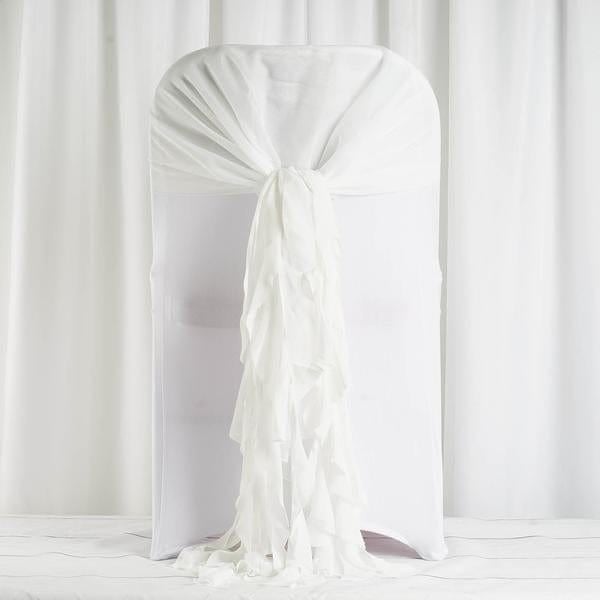 Premium Chair Cover with Curly Chiffon Ruffled Sashes SASH_2403_IVR