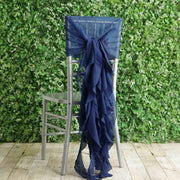 Premium Chair Cover with Curly Chiffon Ruffled Sashes SASH_2403_NAVY