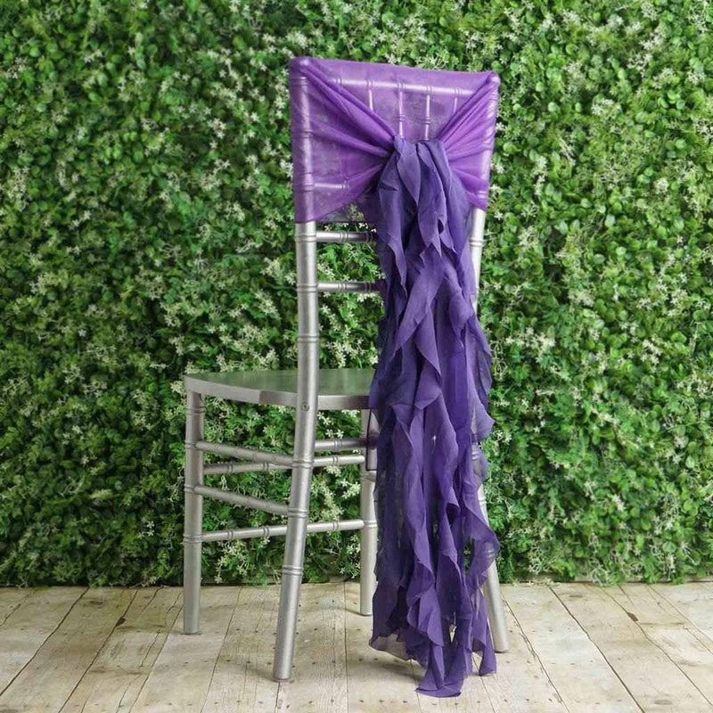 Premium Chair Cover with Curly Chiffon Ruffled Sashes SASH_2403_PURP