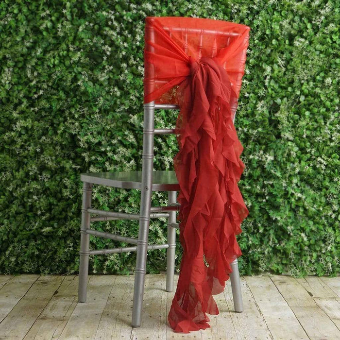 Premium Chair Cover with Curly Chiffon Ruffled Sashes SASH_2403_RED