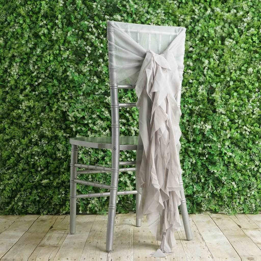 Premium Chair Cover with Curly Chiffon Ruffled Sashes SASH_2403_SILV