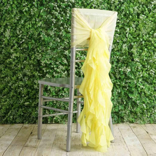 Premium Chair Cover with Curly Chiffon Ruffled Sashes SASH_2403_YEL