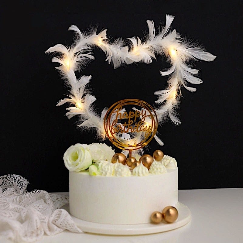 Real Feathers Adjustable Light Up LED Cake Topper - Warm White CAKE_TOP_011_WHT