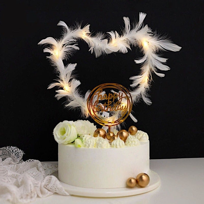 7 in tall Brown and White Happy Birthday Cake Topper with LED Lights