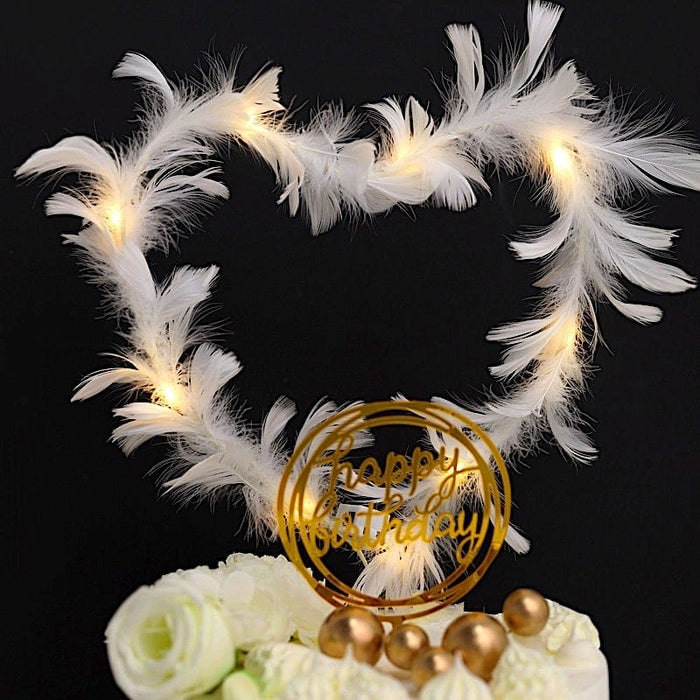 Real Feathers Adjustable Light Up LED Cake Topper - Warm White CAKE_TOP_011_WHT