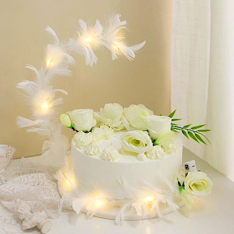 Real Feathers Adjustable Light Up LED Cake Topper - Warm White CAKE_TOP_011_WHT
