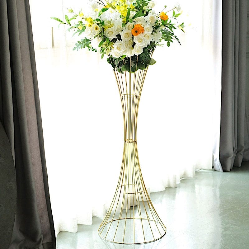 Reversible Trumpet Metal Flower Stand Pedestal Centerpiece - Gold