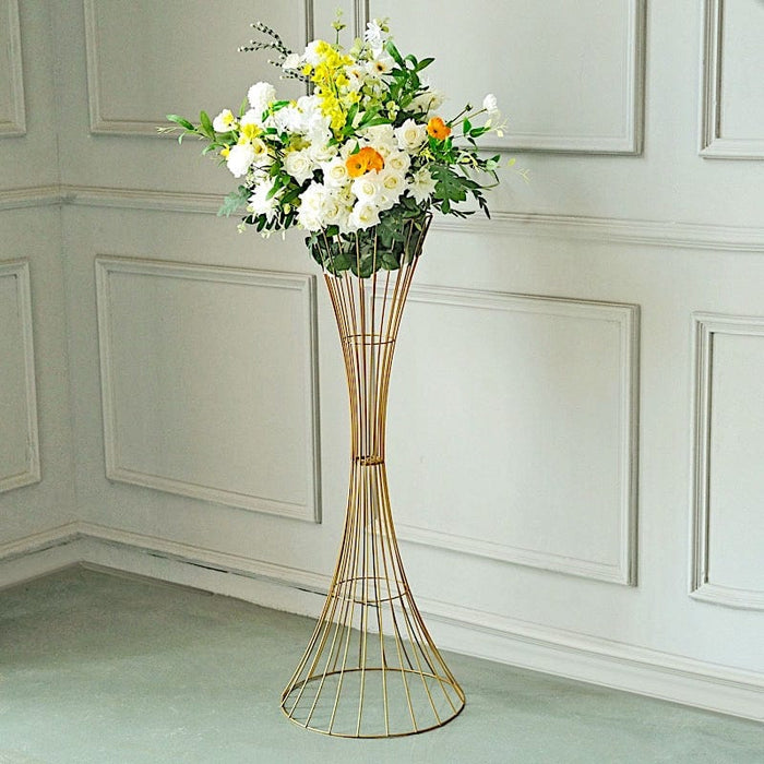 Reversible Trumpet Metal Flower Stand Pedestal Centerpiece - Gold