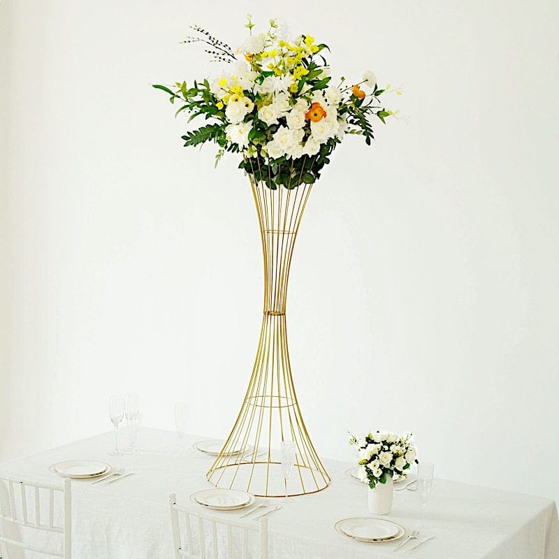 Reversible Trumpet Metal Flower Stand Pedestal Centerpiece - Gold
