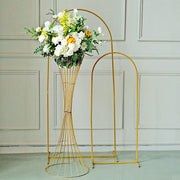 Reversible Trumpet Metal Flower Stand Pedestal Centerpiece - Gold