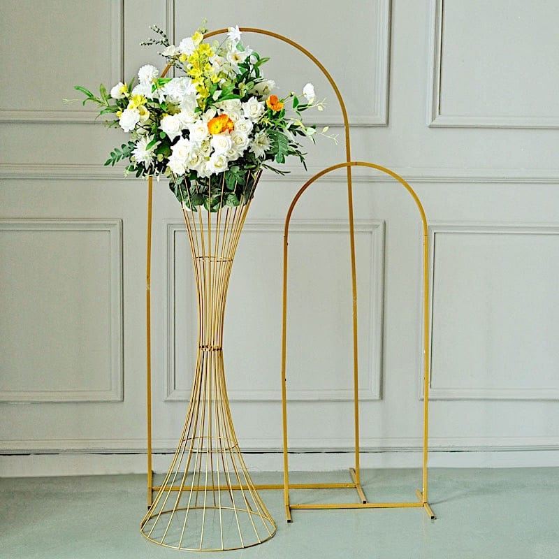 Reversible Trumpet Metal Flower Stand Pedestal Centerpiece - Gold