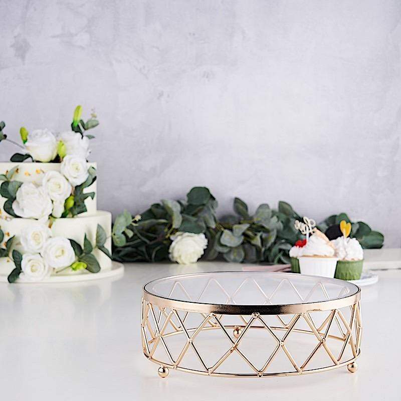 Round Metal with Glass Geometric Cake Stand