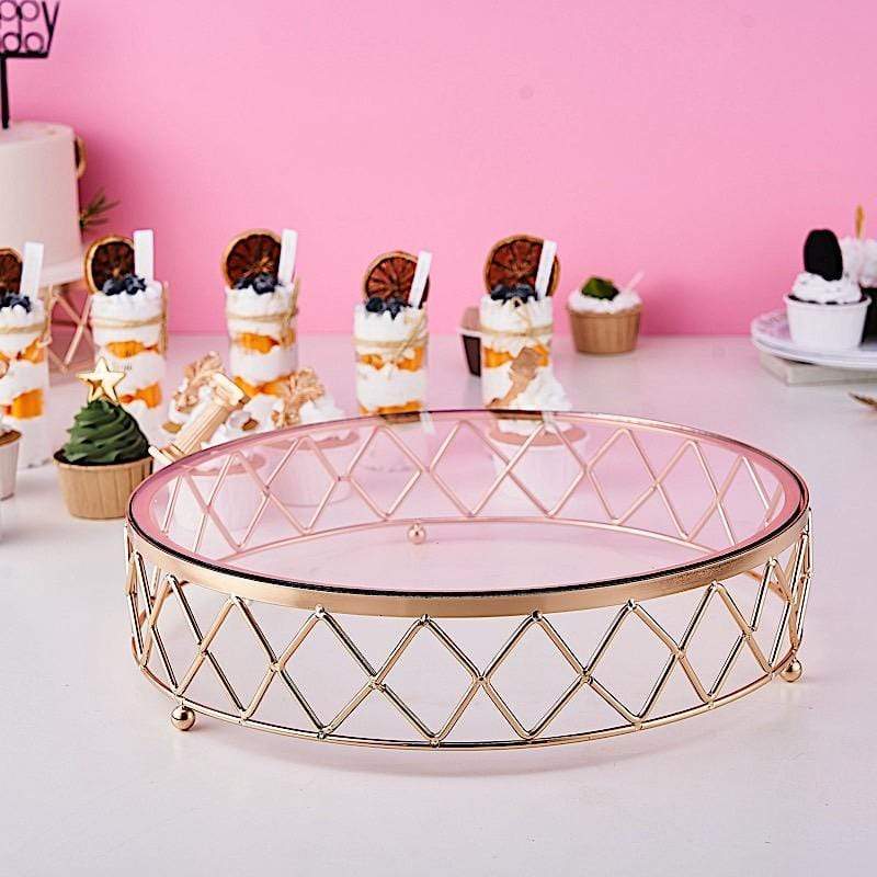 Round Metal with Glass Geometric Cake Stand