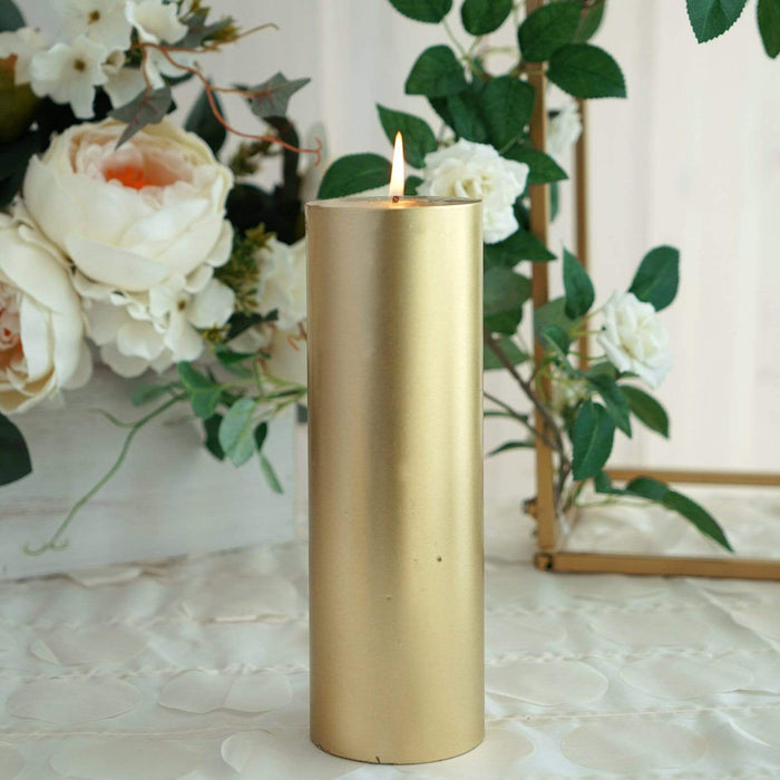 Round Pillar Unscented Candle Wedding Centerpiece CAND_PL001_9_GOLD