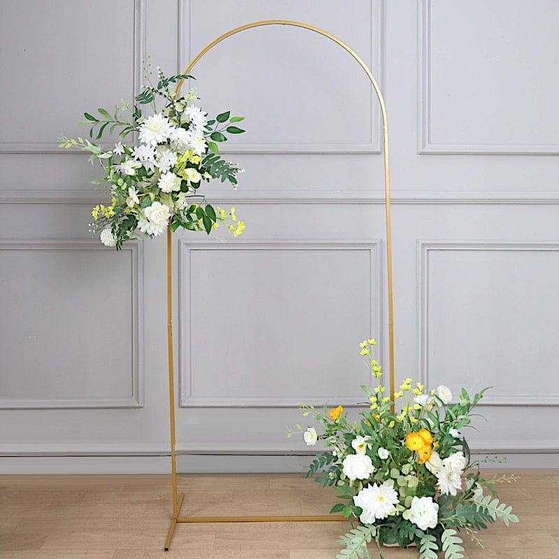 Round Top Metal Floral Display Frame Wedding Arch Backdrop Stand - Gold