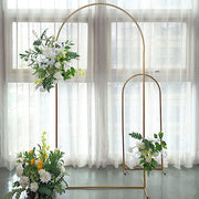 Round Top Metal Floral Display Frame Wedding Arch Backdrop Stand - Gold