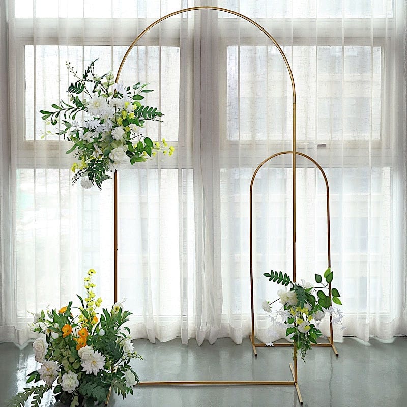 Round Top Metal Floral Display Frame Wedding Arch Backdrop Stand - Gold