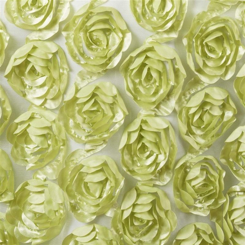 Satin Ribbon Roses on Lace Table Runner - Tea Green RUN_32_021
