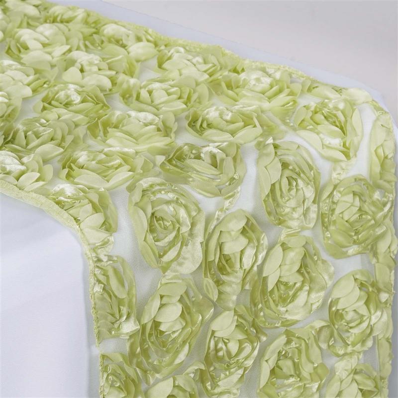 Satin Ribbon Roses on Lace Table Runner - Tea Green RUN_32_021