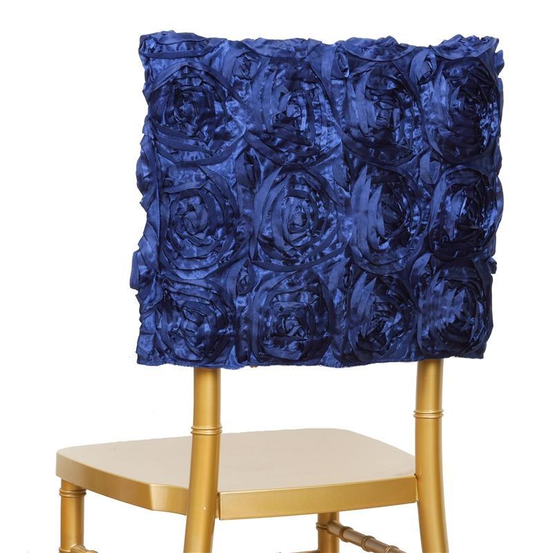 Satin Ribbon Roses Square Chair Cap Cover CHAIR_CAP01_NAVY