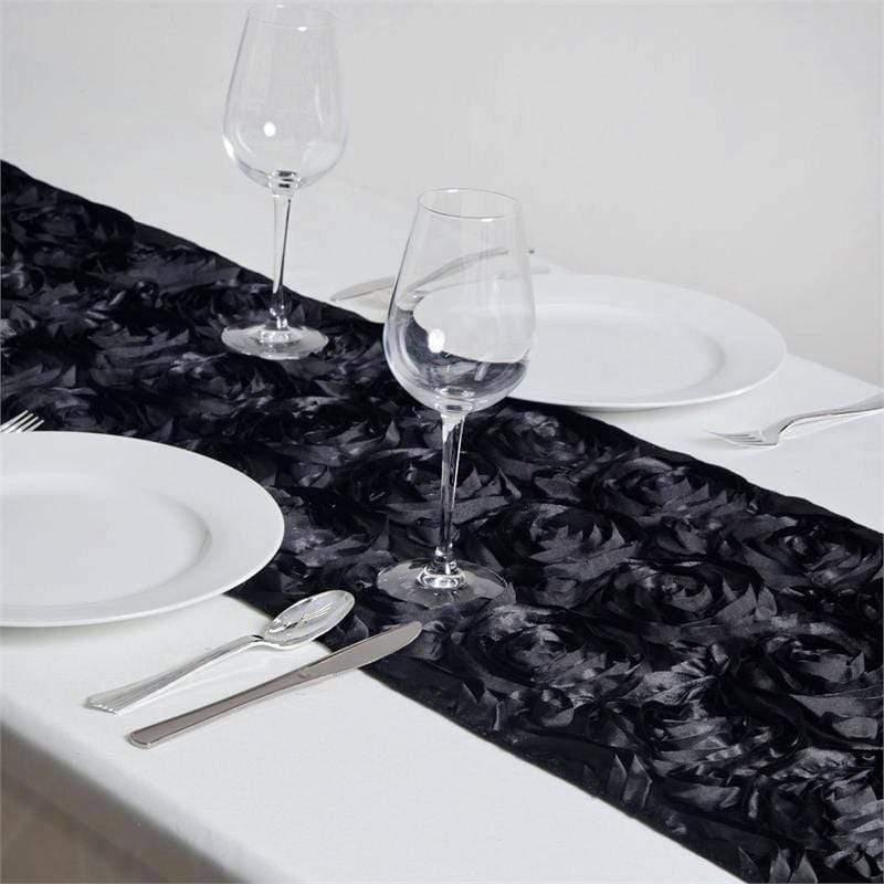 Satin Ribbon Roses Table Runner RUN_01_BLK