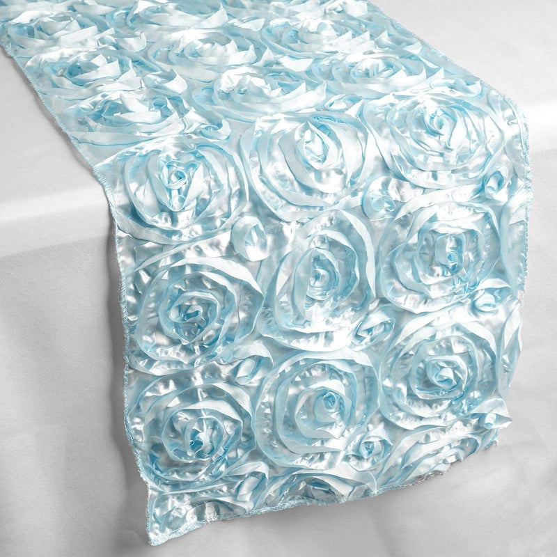 Satin Ribbon Roses Table Runner RUN_01_BLUE