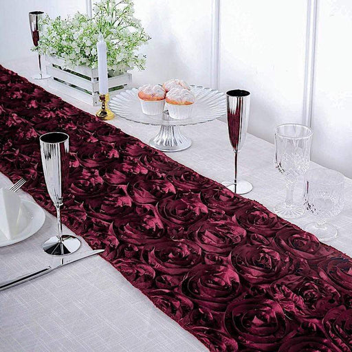 Satin Ribbon Roses Table Runner RUN_01_BURG