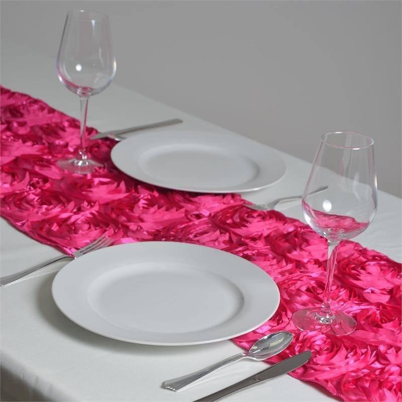 Satin Ribbon Roses Table Runner RUN_01_FUSH