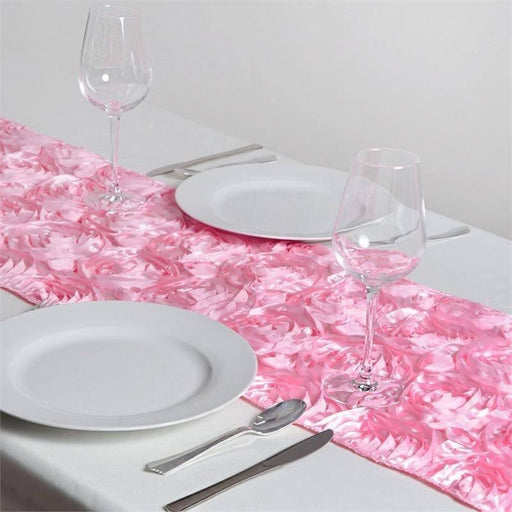 Satin Ribbon Roses Table Runner RUN_01_PINK