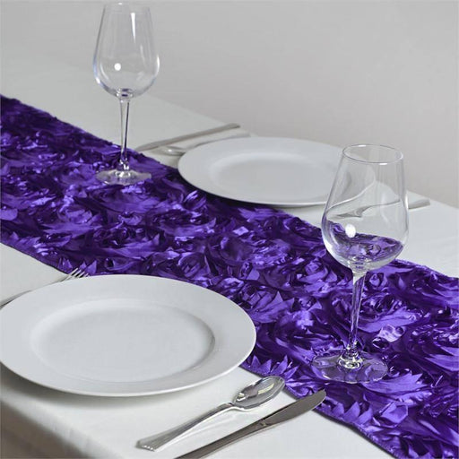 Satin Ribbon Roses Table Runner RUN_01_PURP