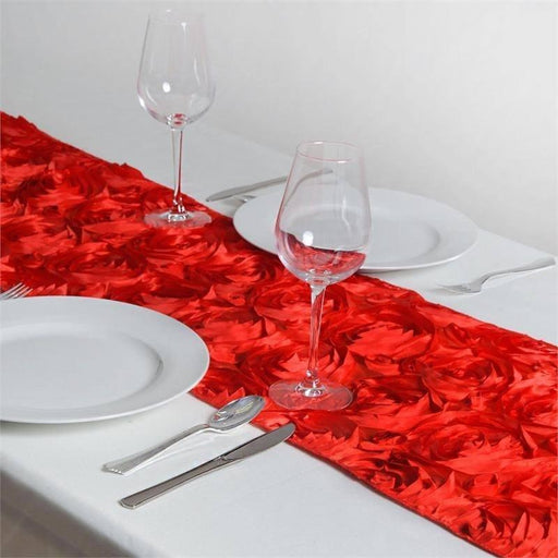 Satin Ribbon Roses Table Runner RUN_01_RED