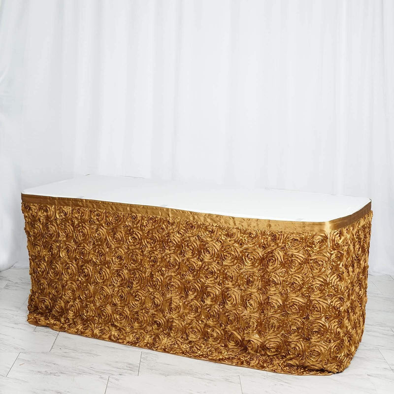 Satin Ribbon Roses Table Skirt SKT_01_GOLD_21