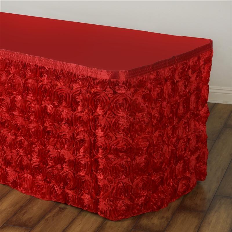 Satin Ribbon Roses Table Skirt SKT_01_RED_14