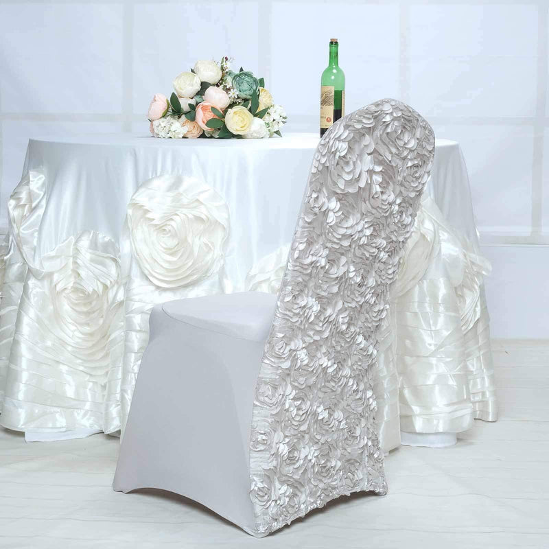 Satin Rosette Spandex Stretchable Banquet Chair Cover