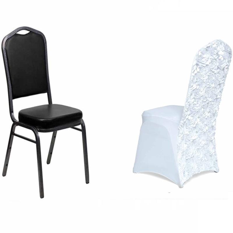 Satin Rosette Spandex Stretchable Banquet Chair Cover - White CHAIR_SPX01_WHT