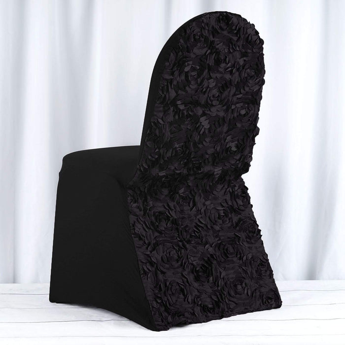 Satin Rosette Spandex Stretchable Banquet Chair Cover CHAIR_SPX01_BLK