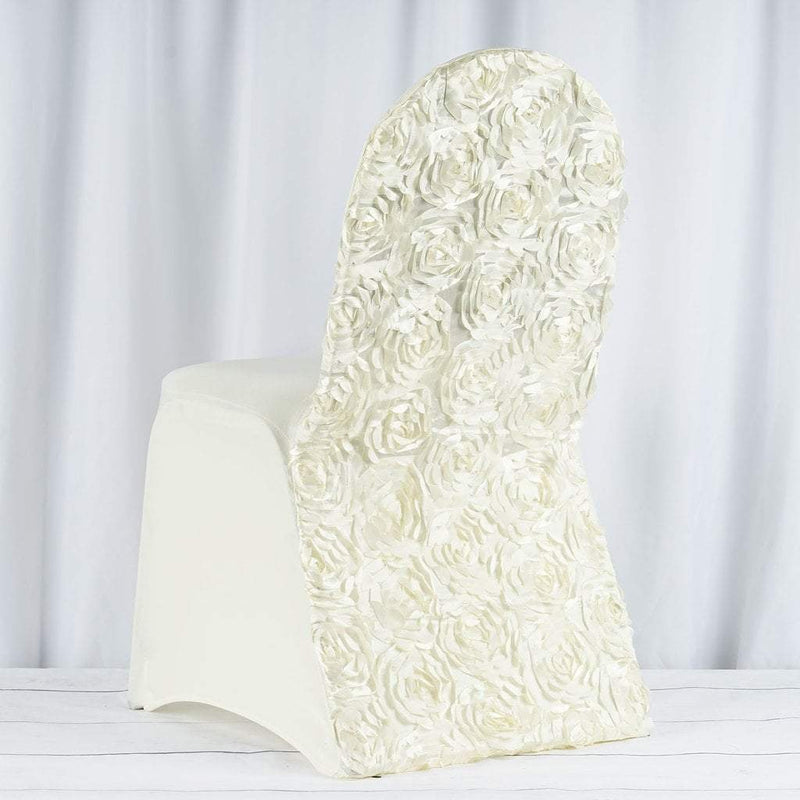 Satin Rosette Spandex Stretchable Banquet Chair Cover CHAIR_SPX01_IVR