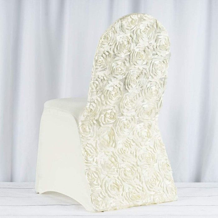 Satin Rosette Spandex Stretchable Banquet Chair Cover CHAIR_SPX01_IVR