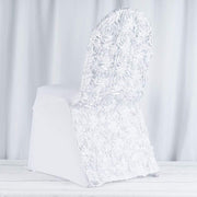 Satin Rosette Spandex Stretchable Banquet Chair Cover CHAIR_SPX01_WHT