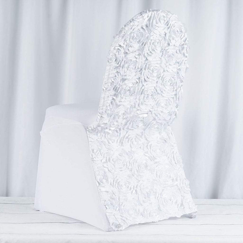 Satin Rosette Spandex Stretchable Banquet Chair Cover CHAIR_SPX01_WHT