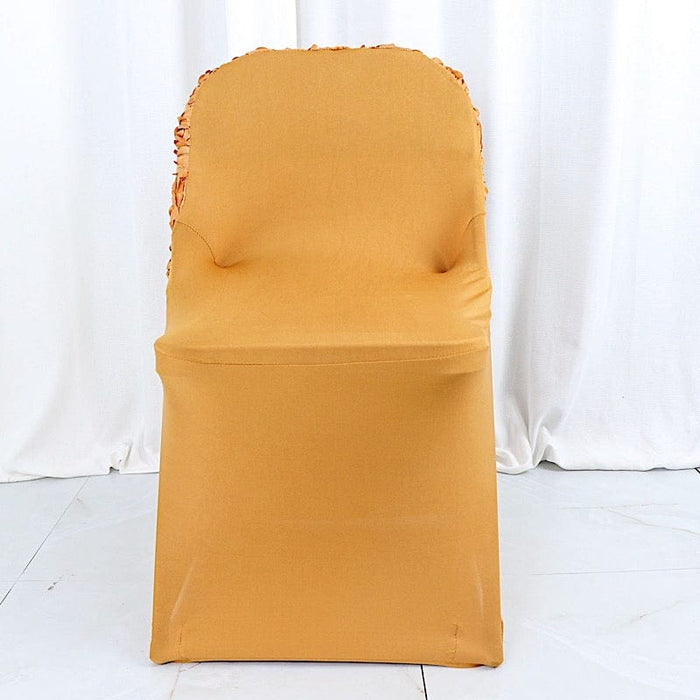 Satin Rosette Stretch Fitted Spandex Folding Chair Cover CHAIR_SPFD01_GOLD