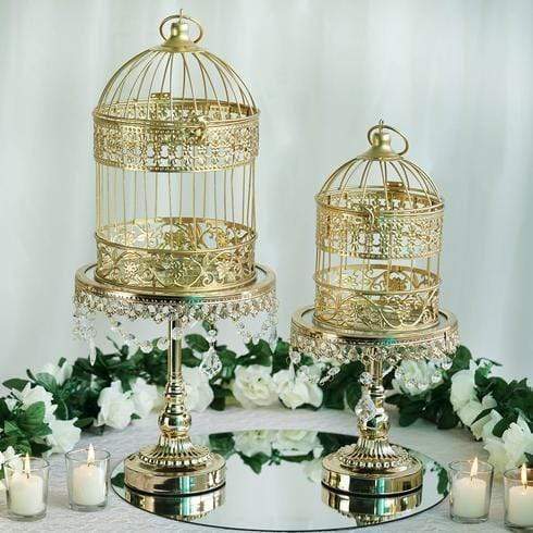 Set of 2 9" and 13" tall Metal Bird Cages Wedding Card Holder Centerpieces - Gold IRON_LG_BDCG_GOLD