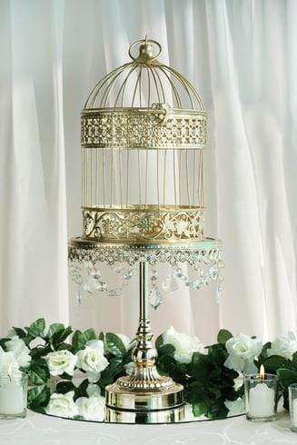 Set of 2 9" and 13" tall Metal Bird Cages Wedding Card Holder Centerpieces - Gold IRON_LG_BDCG_GOLD