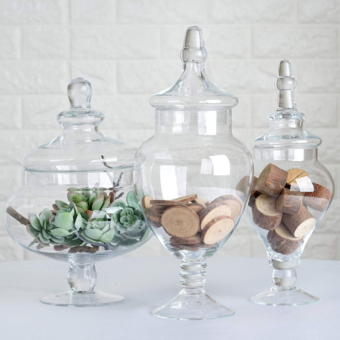 Set of 3 10" 12" 14" tall Glass Apothecary Jars Containers with Lids - Clear GLAS_JAR12_CLR