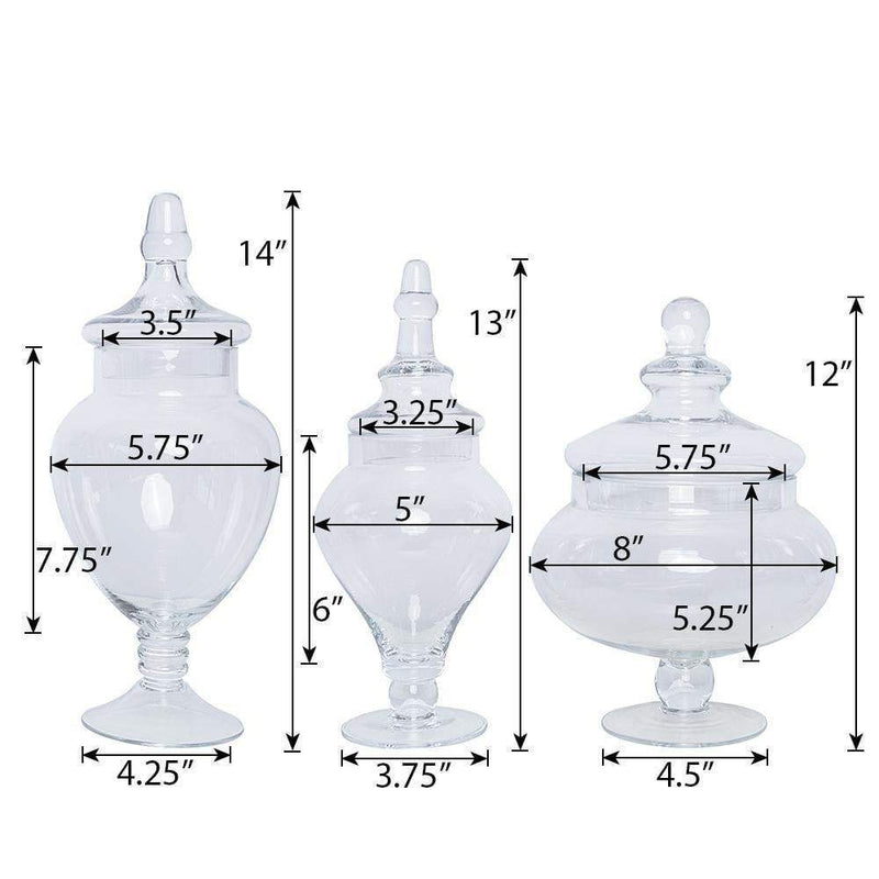 Set of 3 10" 12" 14" tall Glass Apothecary Jars Containers with Lids - Clear GLAS_JAR12_CLR